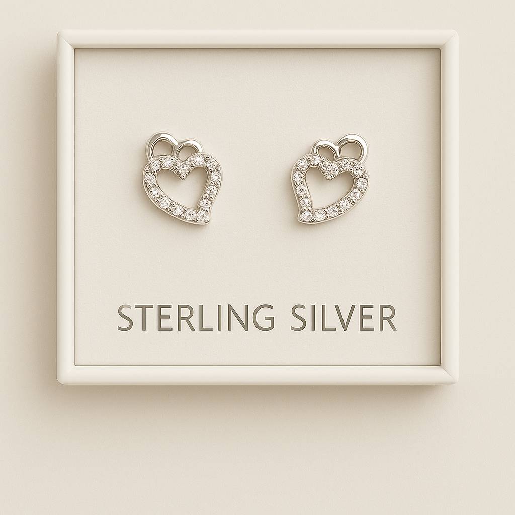 Elegant Sterling Silver Twin Heart Earrings with CZ Accents