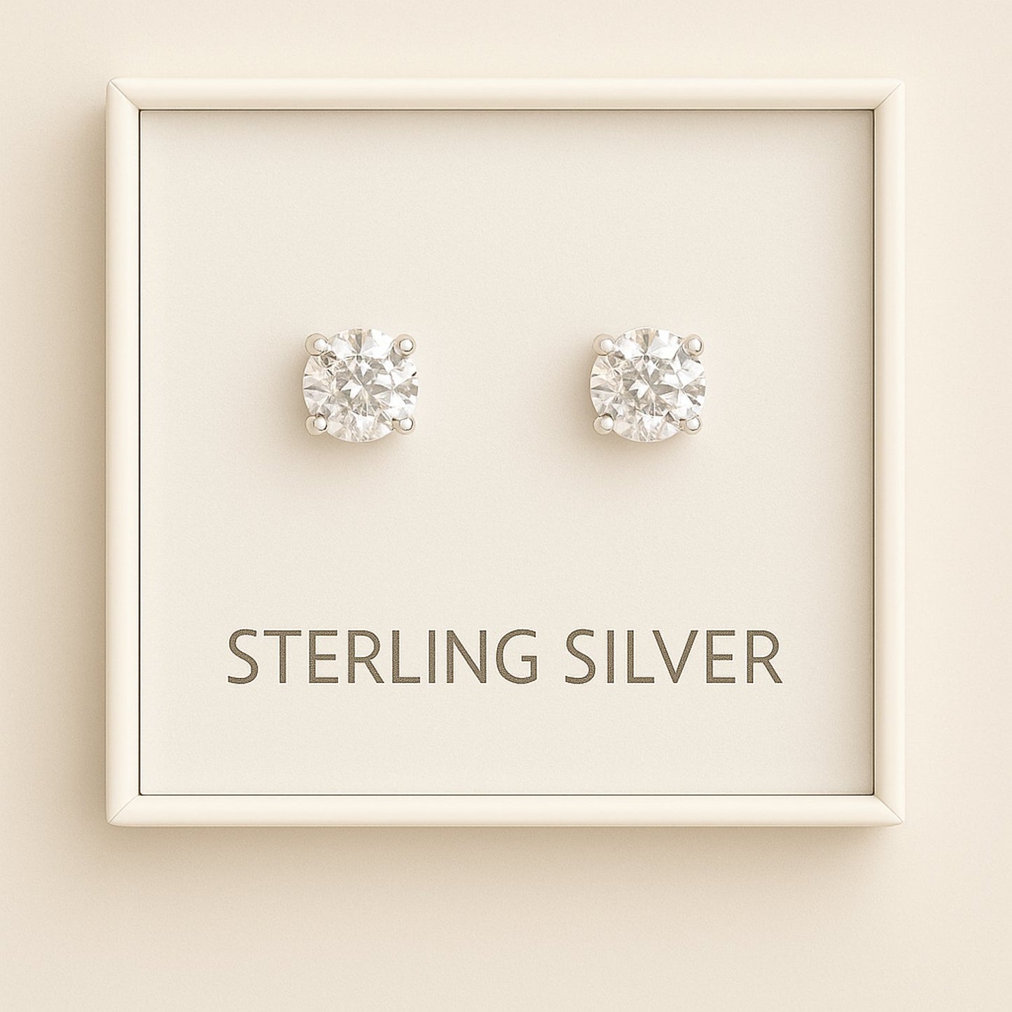 925 Sterling Silver CZ Stud Earrings – Round Solitaire 4-Claw Design