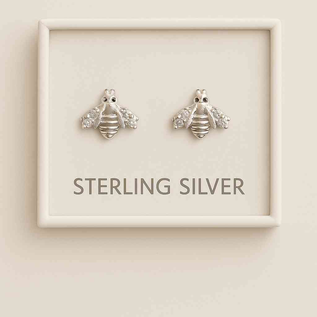 Elegant 925 Silver Bee Earrings with Cubic Zirconia