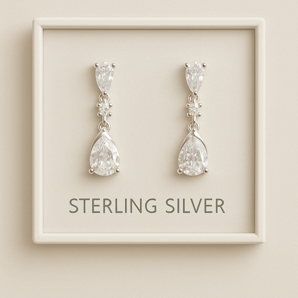 Teardrop Cubic Zirconia Drop Earrings – Sterling Silver Sparkle