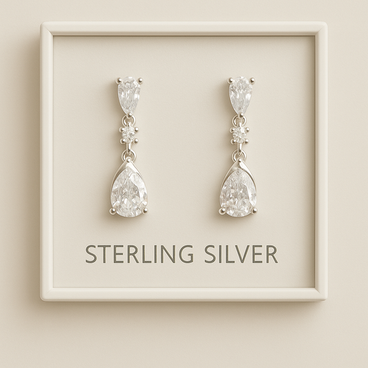 Teardrop Cubic Zirconia Drop Earrings – Sterling Silver Sparkle