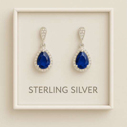 Elegant Royal Blue Teardrop Earrings – 925 Sterling Silver