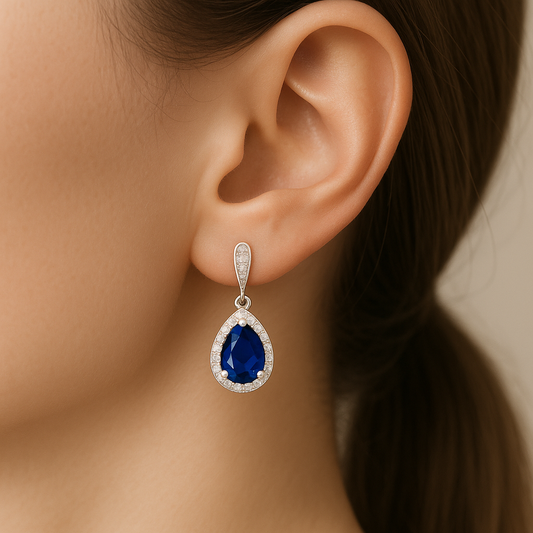 Elegant Royal Blue Teardrop Earrings – 925 Sterling Silver