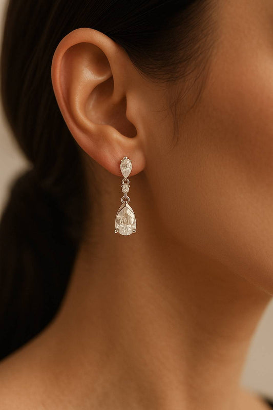 Teardrop Cubic Zirconia Drop Earrings – Sterling Silver Sparkle