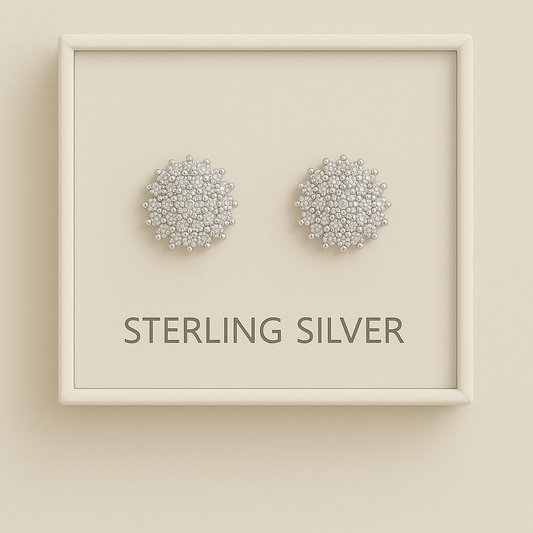 Elegant Sterling Silver Burst Stud Earrings – Cubic Zirconia Shine