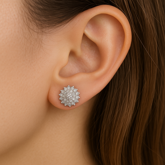 Elegant Sterling Silver Burst Stud Earrings – Cubic Zirconia Shine