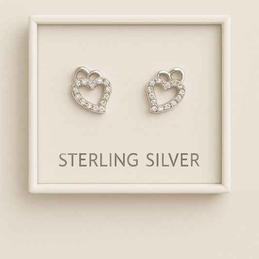 Elegant Sterling Silver Twin Heart Earrings with CZ Accents