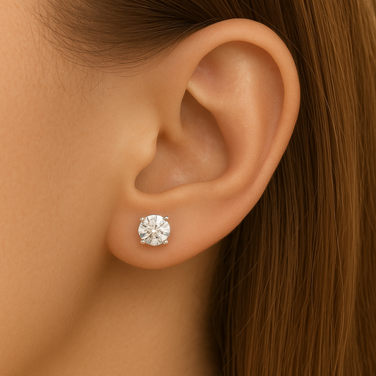 925 Sterling Silver CZ Stud Earrings – Round Solitaire 4-Claw Design