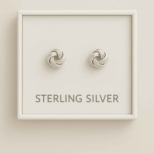 925 Sterling Silver Love Knot Stud Earrings – Classic Twisted Design