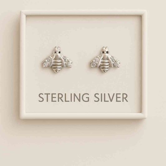 Elegant 925 Silver Bee Earrings with Cubic Zirconia