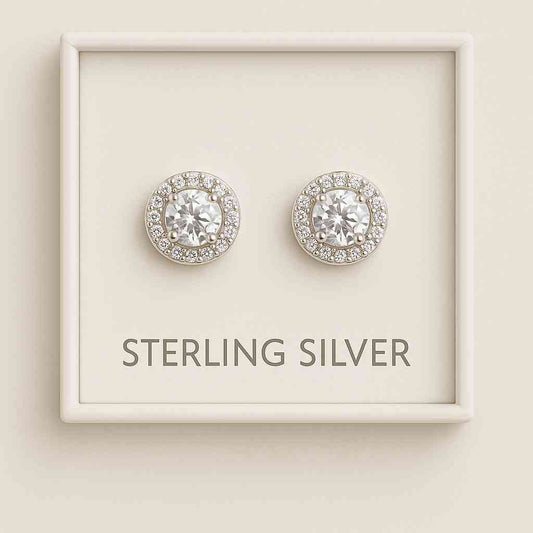 Luxury Sterling Silver Round Stud Earrings