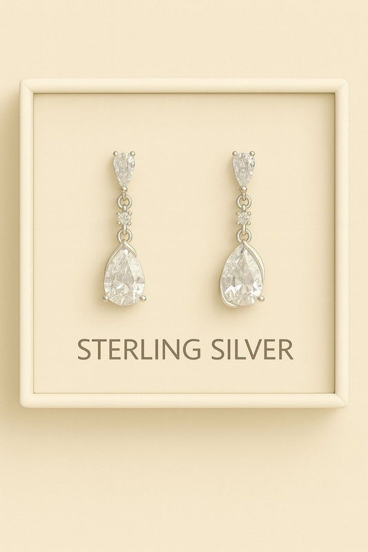 Sterling Silver Cubic Zirconia Drop Earrings – Timeless Sparkle